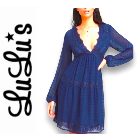 Lulu's Navy Blue Lace Dress - Picture 1 of 4
